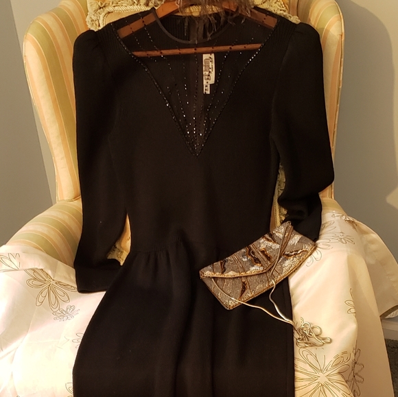 St.John Signature Santana Knit Black Tie Gala Bejewled Sheer Neckline Dog Show S - Picture 11 of 14